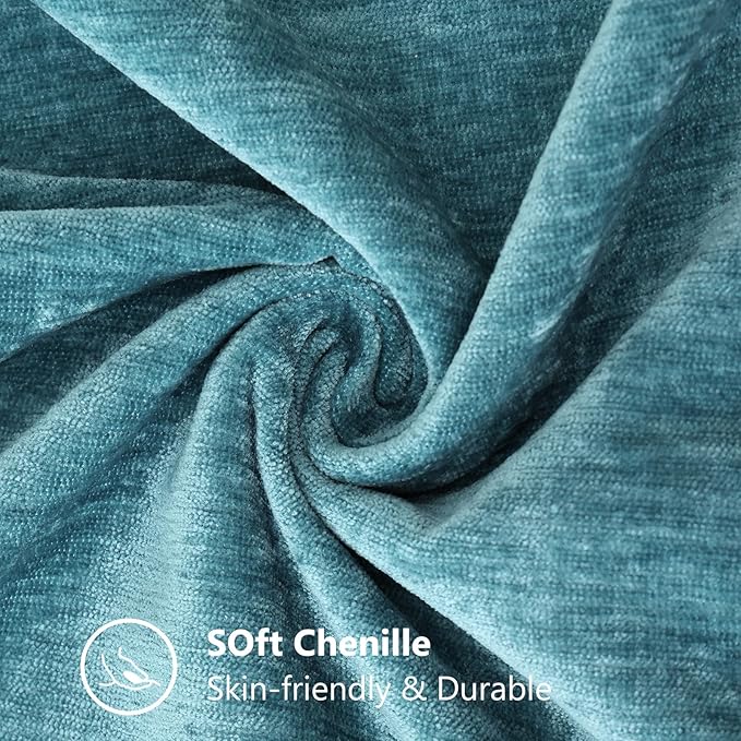 decorUhome Chenille Soft Throw Pillow Covers 26x26 Set of 2, Farmhouse Velvet Neutral Decorative Euro Pillow Covers with Stitched Edge for Couch Sofa Bed Home Decor, Teal