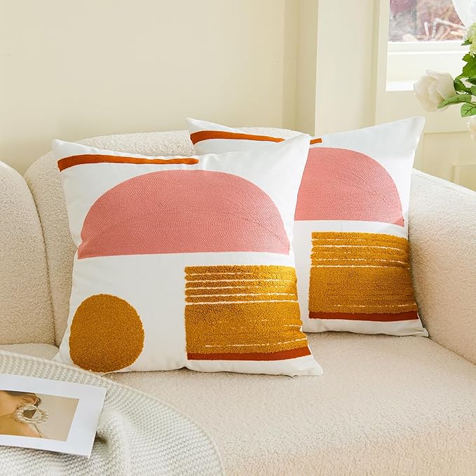 HOdo Home 2PCS 18x18 Pillow Covers-Throw Pillow Cover,Tufted Boho Jacquard Pillow Covers,Farmhouse Decorative Pillow Cover,Pillow Cases for Couch,Sofa,Bed,Chair,Living Room,Home Decor