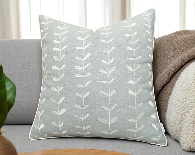 VAGMINE Embroidered Lollipop Cushion Cover - 20x20 Inches Square - 100% Cotton Robins Egg Throw Pillow Case - Subtle Textured Pattern - Perfect for Sofa, Lounge, Bed, Farmhouse, Office Decor