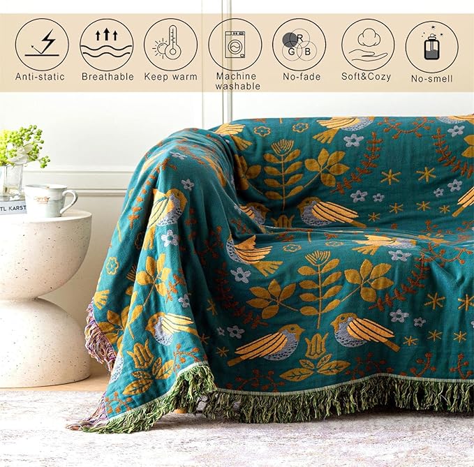 Summer Throw Blanket for Bed Couch 90''x 98'' Boho Throws 100% Cotton Muslin Travel Mexican Blanket Warm Soft Blankets Decorative Farmhouse Vintage Throws and Best Gifts