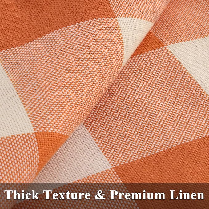 decorUhome Fall Orange and White Decorative Throw Pillow Covers 16x16 Set of 2, Buffalo Plaid Check Farmhouse Cushion Covers with Stitched Edge for Autumn Harvest Couch Sofa Bed Home Decor
