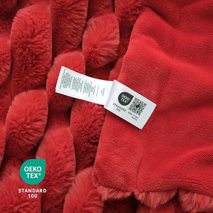 Cozy Bliss Faux Fur Throw Blanket for Couch, Cozy Warm Plush Striped Blanket for Sofa Bedroom Living Room,60 * 80 Inches Cardinal Red