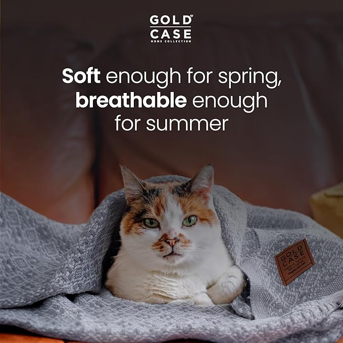 Gold Case Throw Blanket for Couch – 100% Recycled Turkish Cotton Blankets & Throws – Elegant Decorative Throw Blankets for Living Room Sofa – Woven Throws for Couch – Retro Mustard – 50x60