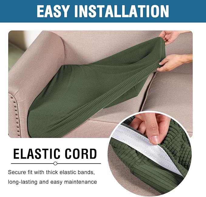 H.VERSAILTEX Super Stretch Individual Seat Cushion Covers Sofa Covers Couch Cushion Covers Slipcover Sets Thick Jacquard Textured Twill Fabric (2 Piece Medium Sofa Cushion Covers, Bronze Green)