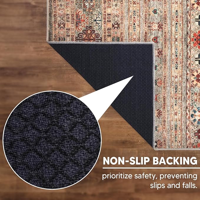 Keen Home Design 8x10 Rug - Machine Washable Area Rug with Non-Slip Backing, Ideal for Living Room, Dining Room, Bedroom - Vintage, Easy Clean, Durable, Low Pile Rug - (8' x 10')