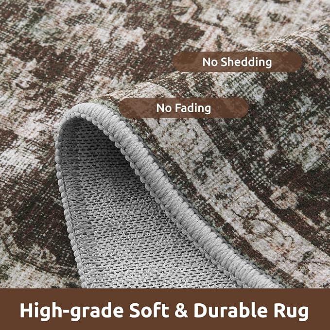 AMOAMI-Area Rug 9X12 Rugs for Living Room-Vintage Soft Brick/Brown Rugs for Bedroom-Non Slip Carpet-Washable Rug for Dining Room Living Room Bedroom Office Under Table