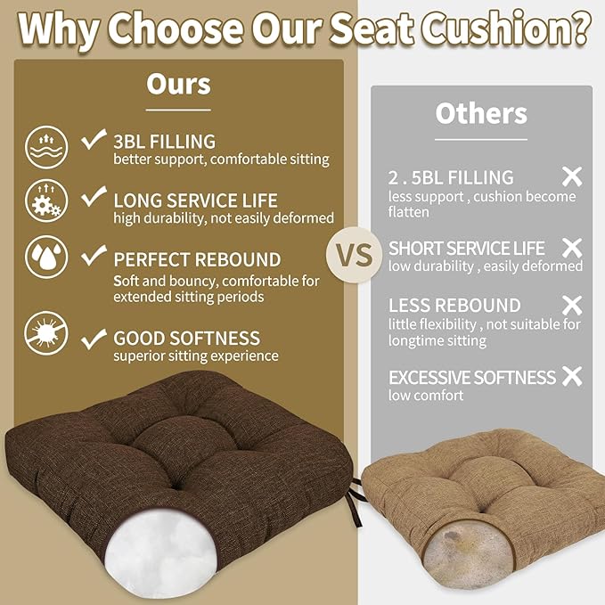 BUYUE Chair Cushion Set for Rocking Chair, Back Pillow & Seat Cushion with Ties, Original Woven Fabric Non-Slip Chair Pads for Elderly Sitting, Chocolate