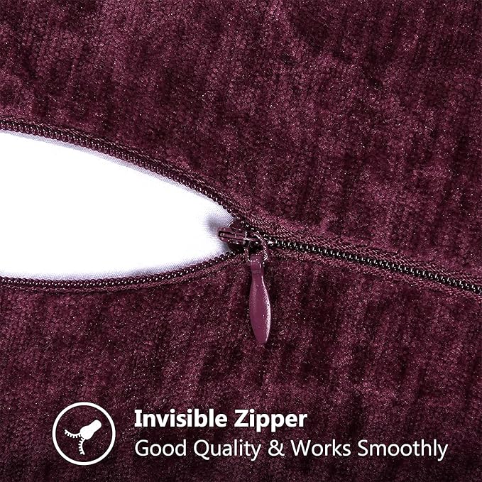 decorUhome Chenille Soft Throw Pillow Covers 12x20 Set of 2, Lumbar Velvet Farmhouse Neutral Decorative Euro Pillow Covers with Stitched Edge for Couch Sofa Bed Home Decor, Rhododendron