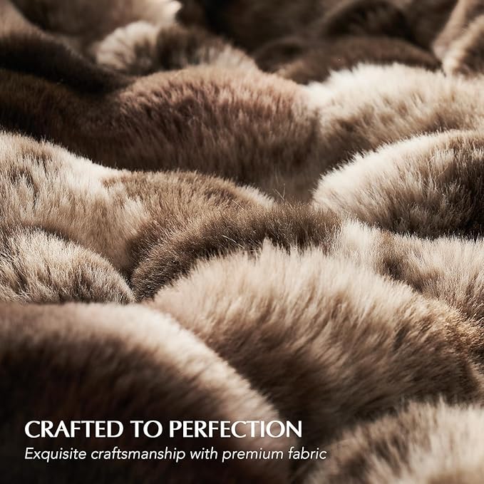 EVERGRACE Ultra Soft Luxury Fluffy Ridgeline Faux Rabbit Fur Throw Blanket, Thick Warm Bubble Throw for Bed, Cozy Plush Reversible Blankets for Couch, Chair, Sofa, Mocha Brown, 60x80 Inches, 870 GSM