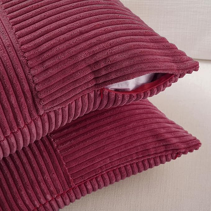 Fancy Homi 2 Packs Burgundy Big Decorative Throw Pillow Covers 24x24 Inch for Living Room Couch Bed Sofa, Rustic Farmhouse Boho Home Decor, Soft Corss Corduroy Patchwork Accent Cushion Case 60x60 cm