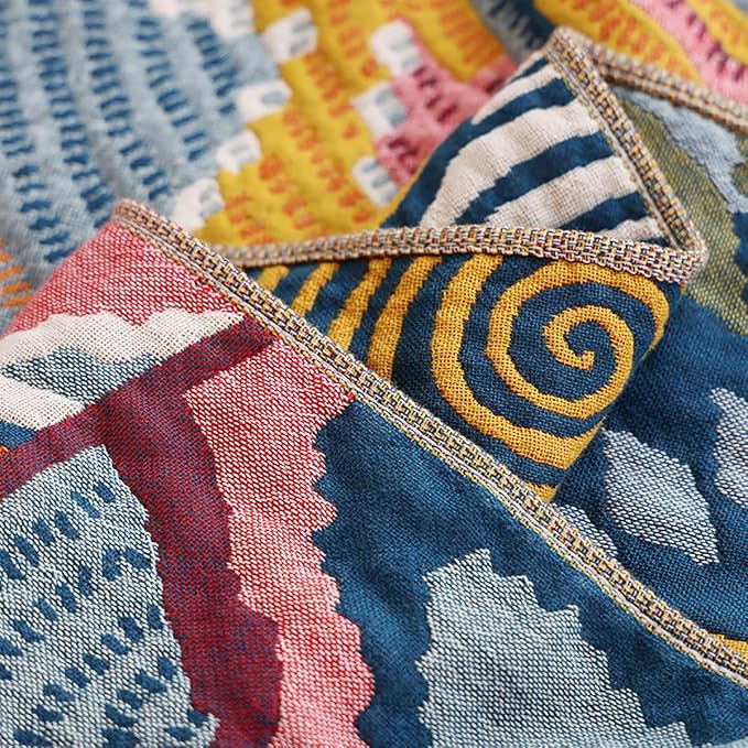 Boho Muslin Blanket for Adults 4-Layer Gauze Twin Size Soft Cozy 100% Cotton Summer Cooling Blanket Floral Decor for Sofa Bed Coverlet Both Sides (Boho Stars, Twin 60 x 80 in)