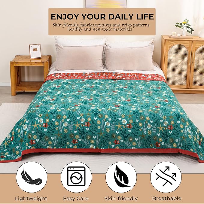 Boho Throw Blanket 90''x98'',100% Cotton Blankets for Couch Bed,Cotton Quilt Travel Muslin Blankets Farmhouse Home Decor Soft Lightweight Picnic Blanket