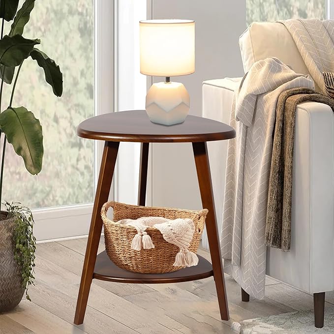 Modern End Table, Wood Side Table with Storage Shelf, End Table for Living Room, Small Side Tables for Small Spaces, Solid Wood Legs, Brown