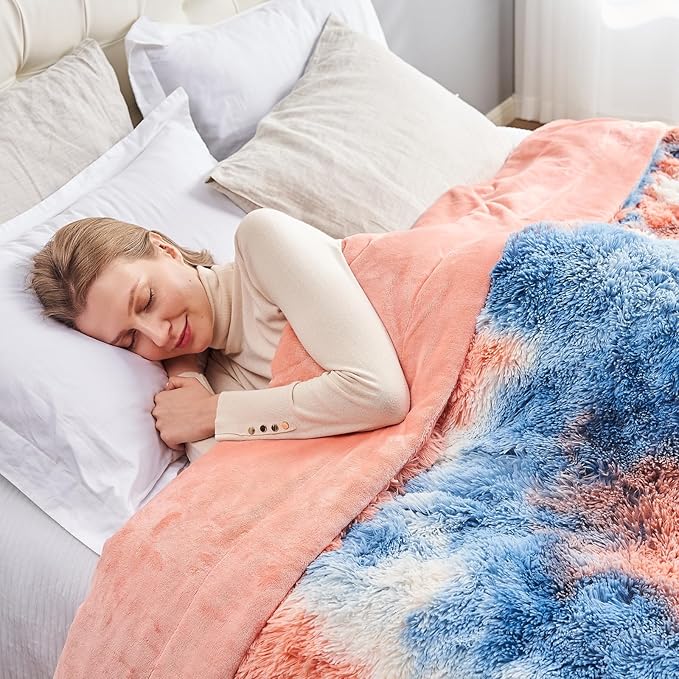 GONAAP Fuzzy Faux Fur Throw Blanket Queen Size Tie-dye Sunset Super Soft Cozy Plush Fuzzy Shaggy Blanket for Couch Sofa Bed (Tie-dye Sunset, Queen(90"x90"))