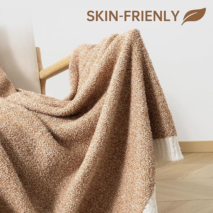 LURKA Fine Knit Throw Blanket - Super Soft Breathable Lightweight Blanket for Couch Bed Sofa (Camel, Throw(50"x 60"))