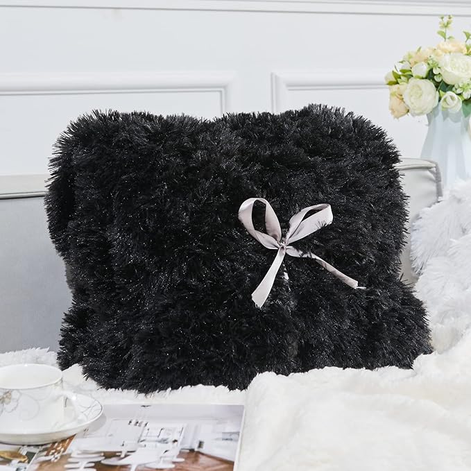 GONAAP Fuzzy Faux Fur Throw Blanket Twin Size Black Super Soft Cozy Plush Fuzzy Shaggy Blanket for Couch Sofa Bed (Black, Twin(60"x80"))