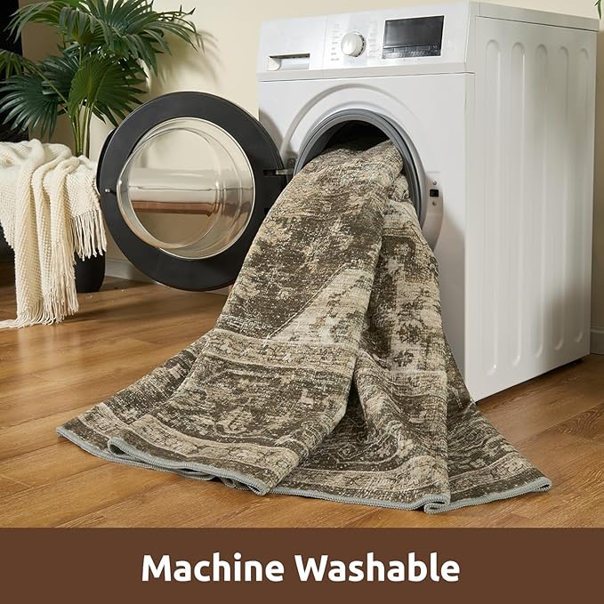 AMOAMI-2X3 Small Rug-Washable Rugs Entryway Mat Indoor-Soft Vintage Non Slip Rugs for Kitchen Laundry Room Bathroom Brown/Coffee Decorative Accent Rug for in Front of Sink 24 Inch x36 Inch