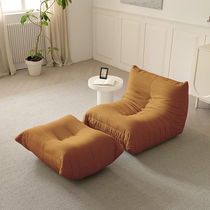 Luxury Ottomans, Modern Square Foot Rest for Sofa Couch Chair, Lazy Floor Seating, Fireside Bean Bag Chair, Tatami Sofa Lounger for Living Room, Bedroom, Office, Brown