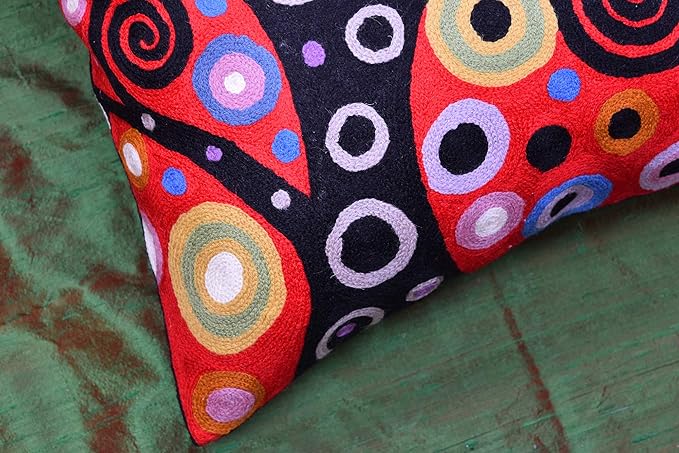 Klimt Tree of Life Pillow Cover | Red Floral Pillowcase | Flower Accent Pillows |Suzani Cushions | Flower Pillows | Modern Floral Cushion Cover | Hand Embroidered Wool Size - 18x18