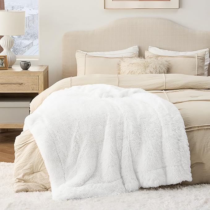 Bedsure GentleSoft Fluffy White Throw Blanket, White Decor Fuzzy Gifts for Women, Soft Cozy Furry Sherpa Fleece Plush Thick Warm Shaggy Faux Fur Throw Blanket for Couch, Bed, Camping, Travel, 50x60