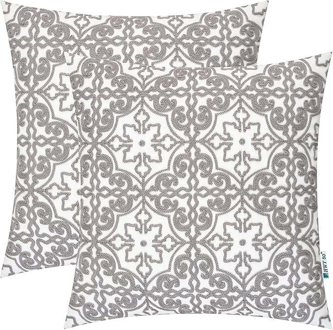 HWY 50 Grey Gray Decorative Throw Pillow Covers 18x18 Inch, Pack of 2 Embroidered Cotton Farmhouse Cushion Cover Pillow Case for Sofa Couch Living Room Bed Bedroon, Modern Pattern