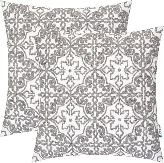 HWY 50 Grey Gray Decorative Throw Pillow Covers 18x18 Inch, Pack of 2 Embroidered Cotton Farmhouse Cushion Cover Pillow Case for Sofa Couch Living Room Bed Bedroon, Modern Pattern