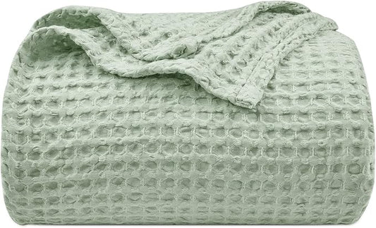 PHF Ultra Soft Waffle Weave Blanket Twin Size 66"x 90"- Washed Lightweight Breathable Cozy Woven Blanket for Bed - Aesthetic Decor for Couch Bedding Sofa Home Car - Sage Green/Mint Green