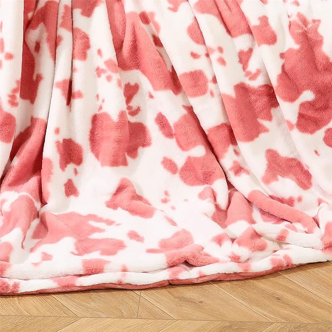 RYNGHIPY Cow Print Throw Blanket: Soft Animal Cow Bed Throws Cute Farm Flannel Fleece Throw Blankets Thick Warm Plush Blankets for Sofa Couch Cow Decor Throws (Pink, 63''x79'')