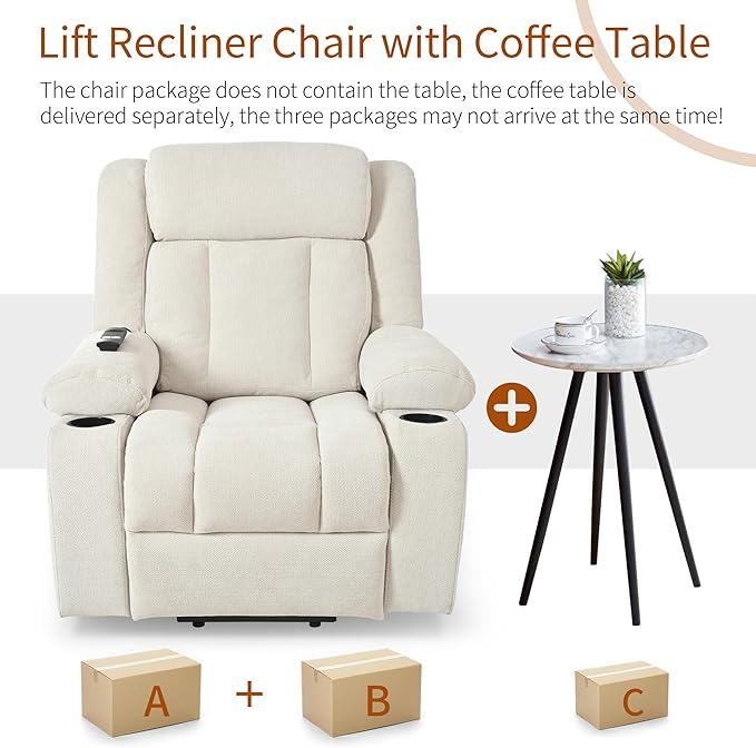Oversize Power Lift Recliner Chair for Big and Tall with Extended Footrest, Large Electric Lift Chairs, 400lbs Capacity, Remote Control, Cup Holders & Side Pockets