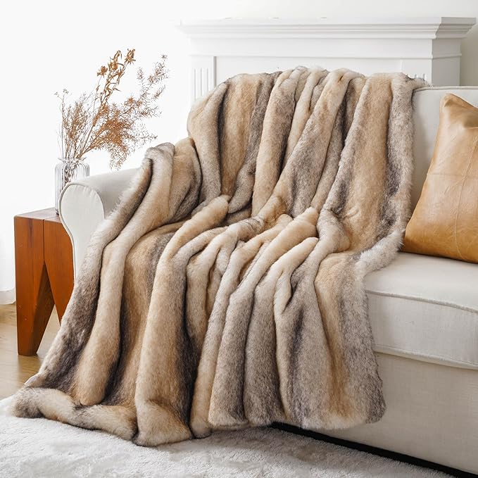 BATTILO HOME Luxury Faux Fur Throw Blanket, Soft Cozy Mink Fur Blanket for Couch, Sofa, Chair, Bed, Thick Warm Fall Fur Throw Blankets, 50"x60"