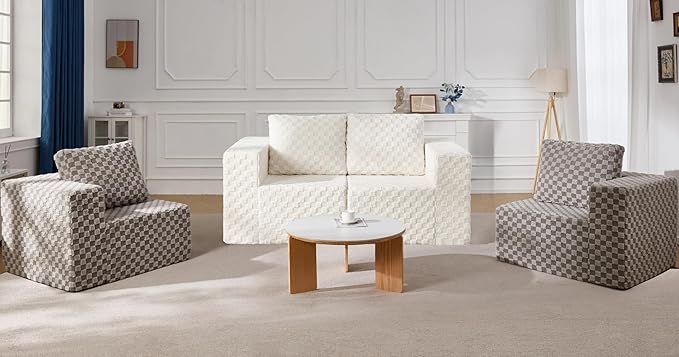 Modular Sectional Sofa 2 Seater Loveseat Modular Couch with Deep Seat Memory Foam Cloud Chair with Pillows Oversized Sectional Sofa for Living Room Bedroom (Plush White, Loveseat)