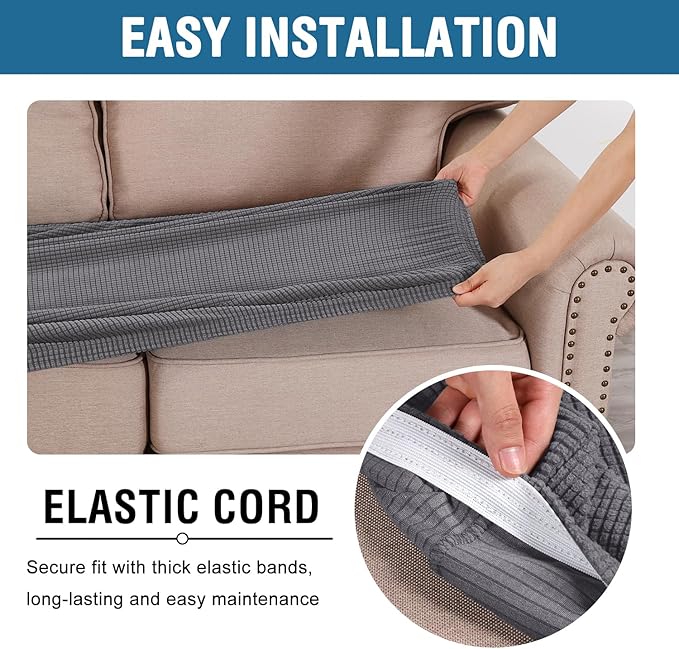 H.VERSAILTEX Super Stretch Individual Seat Cushion Covers Sofa Covers Couch Cushion Covers Slipcover Sets Thick Jacquard Textured Twill Fabric (1 Piece Loveseat Cushion Cover, Grey)