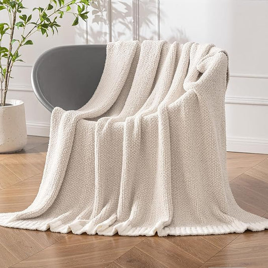 MIULEE Cream Super Soft Throw Blanket for Couch, Cozy Fluffy Warm Throws Knit Blankets for Sofa, Bed, Chair, Living Room, Camping, Picnic, 50 x 60 inch