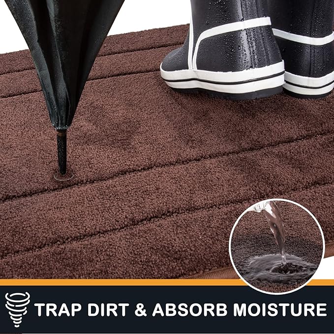 PURRUGS Dirt Trapping Door Mat 24" x 35.5", Non-Slip/Skid Machine Washable Entryway Rug, Dog Doormat, Super Absorbent Welcome Mat for Muddy Wet Shoes and Paws, Brown