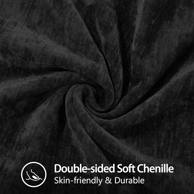 decorUhome Chenille Soft Throw Pillow Covers 26x26 Set of 2, Farmhouse Velvet Neutral Decorative Euro Pillow Covers with Stitched Edge for Couch Sofa Bed Home Decor, Black