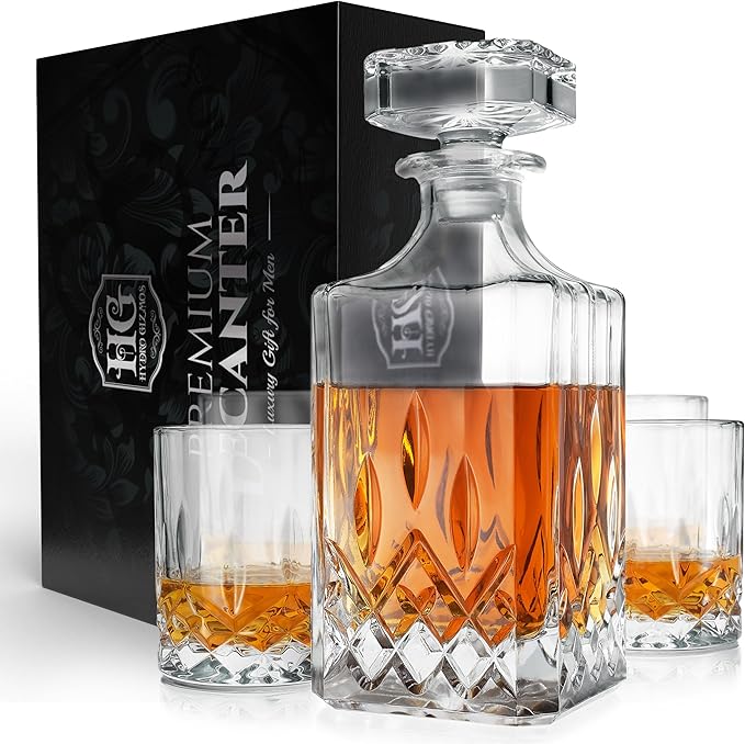 Luxury Gift For Men – Whiskey Decanter Set For Beloved Husband Or Dad Birthday Gift – 4 Whiskey Glasses And Decanter Set Is a Great Gift Idea for Whisky, Bourbon, or Scotch lovers