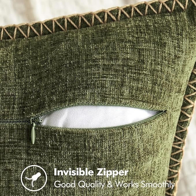 MIULEE Pack of 2 Couch Throw Pillow Covers 24x24 Inch Olive Green Farmhouse Decorative Pillow Covers with Stitched Edge Soft Chenille Solid Dyed Spring Pillow Covers for Sofa Bed Living Room