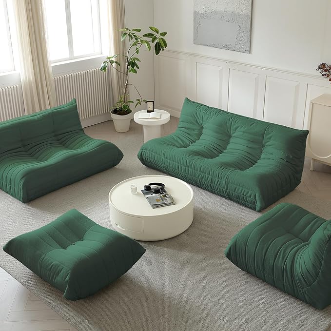 Luxury Ottomans, Modern Square Foot Rest for Sofa Couch Chair, Lazy Floor Seating, Fireside Bean Bag Chair, Tatami Sofa Lounger for Living Room, Bedroom, Office, Green