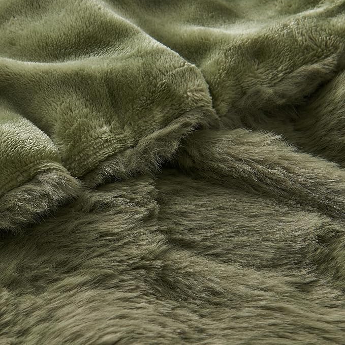 Lotus Karen Faux Fur Throw Blanket Dark Green - 800 GSM Bubble Rabbit Fluff Blanket for Couch Bed Sofa,Softest Fluffy Fuzzy Cozy Blanket,Thick Furry Plush Shaggy Warm Blankets for Women,60x80 Inches