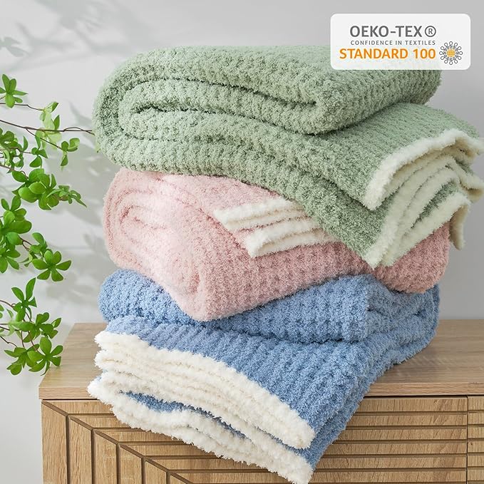 Snuggle Sac Ultra Soft Waffle Throw Blanket for Couch Bed Sofa 50x60 inches, Reversible Pink Blanket Microfiber Fluffy Fuzzy Cozy Knit Throws for Women Mothers Birthday Gifts