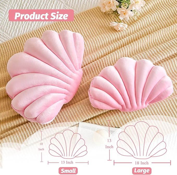 Pink Seashell Throw Pillows, Shell Shaped Throw Pillows, 18 Inch Soft Velvet Home Decorative Pillow Plush Cushion for Bed Couch Living Sofa Room Decor Accent Throw Pillow