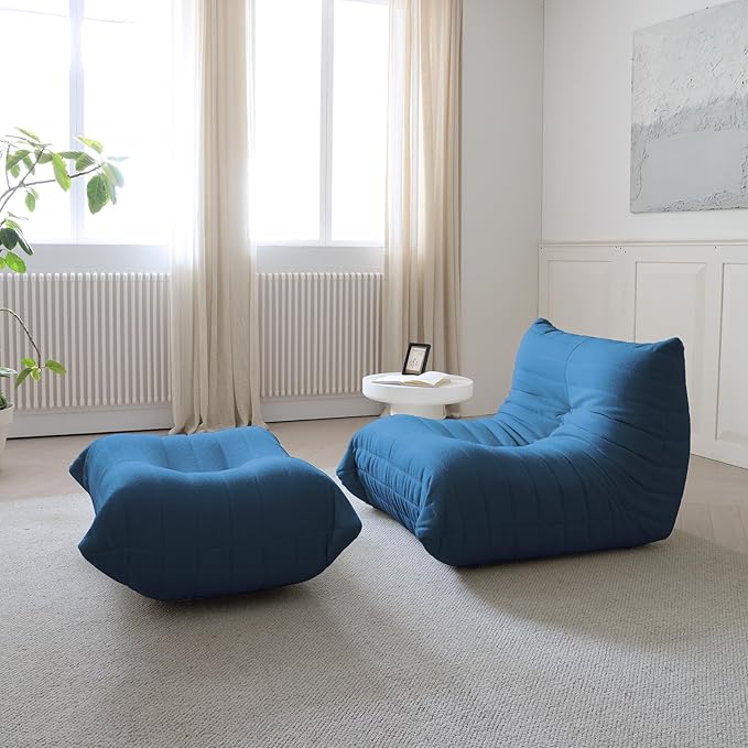 Luxury Sofa Couch Chair, Lazy Floor Seating, Fireside Bean Bag Chair, Ergonomic Tatami Sofa Lounger for Living Room, Bedroom, Office, Single Seat, Blue