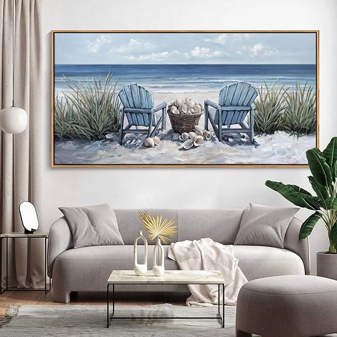 HGUAOA Coastal Wall Art - Large Landscape Wall Pictures for Living Room, Bedroom Pictures, Ocean Beach Artwork, Blue Wall Art, Above Bed Decor, Coastal Landscape Wall Decor,Framed Beach Pinting