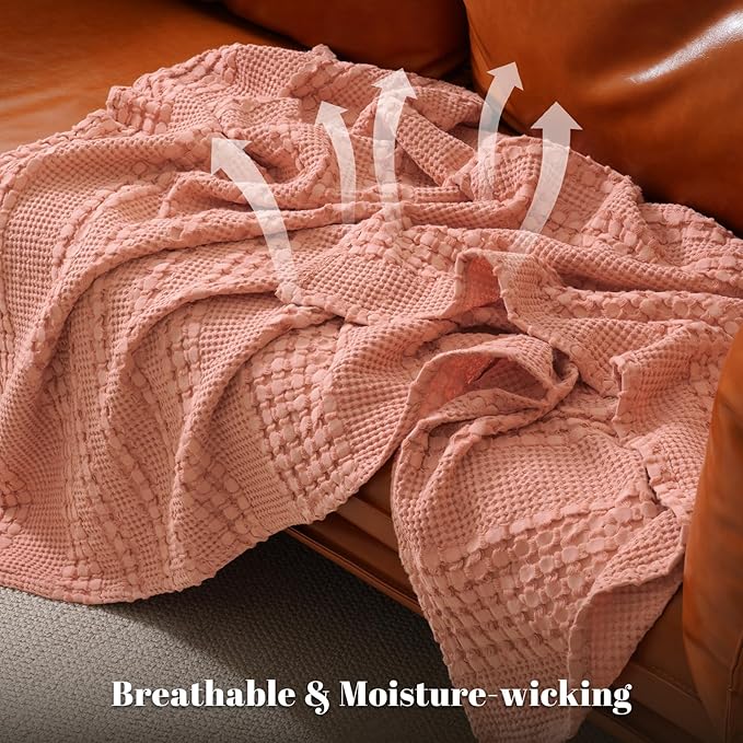 PHF 100% Cotton Waffle Weave Blanket King Size, Soft Lightweight Breathable Cozy Summer Blankets for Bed, Luxury Aesthetic Woven Bedding for Home Decor, 108"x90", Canyon Clay