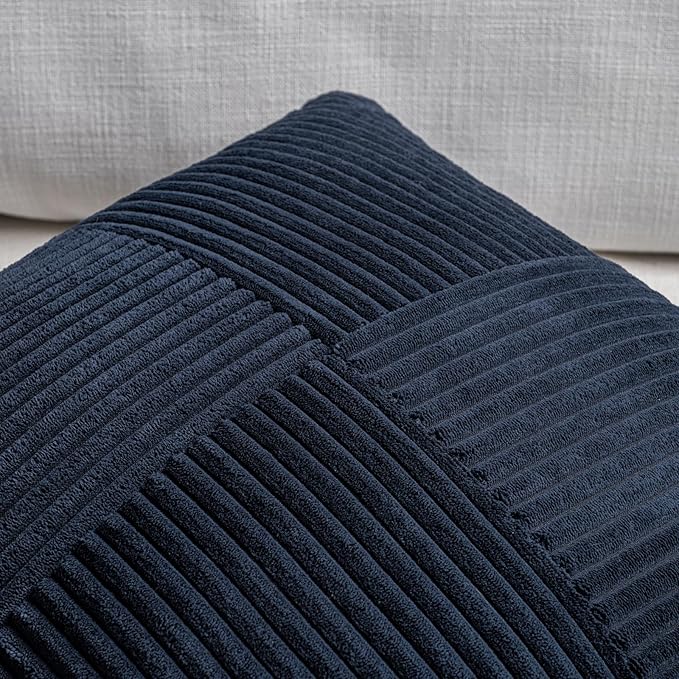 Fancy Homi 2 Packs Navy Blue Euro Decorative Throw Pillow Covers 26x26 Inch for Living Room Couch Bed, Farmhouse Boho Home Decor, Soft Corss Corduroy Patchwork Textured Square Cushion Case 66x66 cm