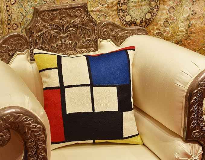 Kandinsky Modern Pillow Cover Red White Blue Black - Tableau Geometric Pillowcase Abstract Chair Cushion Contemporary Outdoor Boho Chair Handmade Wool 18x18