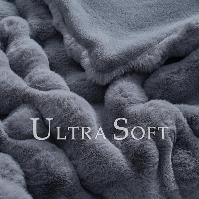 BENVWE Faux Fur Throw Blanket for Couch - Thickened Fluffy Soft Bubble Blanket for Living Room Home Decor - Fathers Day Birthday Gifts for Women Men, Grey, 50" x 60", 1300GSM