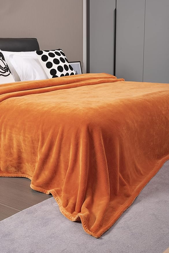 Mellowdy Extra Thick Hearty Plush Flannel Blanket (Burnt Orange, 60x80) - 500GSM Twin Size Warm Blanket for Winter, Fall | Soft, Fluffy, Cuddly, Perfect for Bed, Oversized Throw for Couch, Sofa
