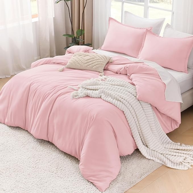 Litanika Pink Twin/Twin XL Comforter Set, 2 Pieces Girls Teen Kids Cute Soft Solid Bedding Comforter Set, All Season Bed Set (66x90In Comforter & 1 Pillowcase)