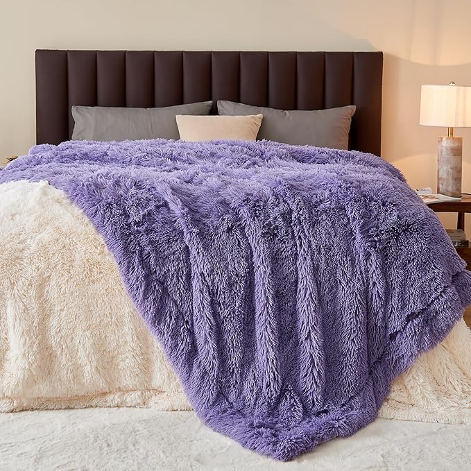 GONAAP Fuzzy Faux Fur Throw Blanket Twin Size Lavender Super Soft Cozy Plush Fuzzy Shaggy Blanket for Couch Sofa Bed (Lavender, Twin(60"x80"))